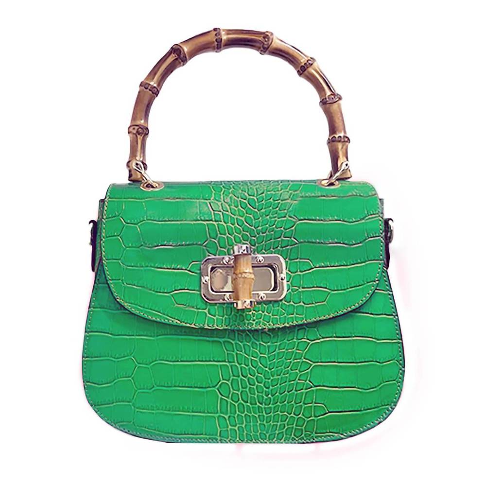 NEW CHARLIE LEATHER women's katie italian leather & bamboo bag in green